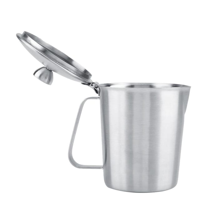 RVS Melkopschuimpitje Koffiekop Mok met Deksel & Maatverdeling (500 ml) white