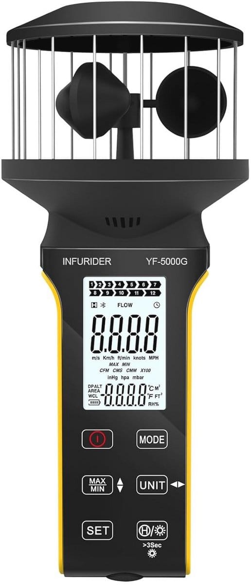 Draagbare Digitale Windsnelheidsmeter met Antistoftoets en Oplaadfunctie voor Windvolume, Kou en Temperatuur