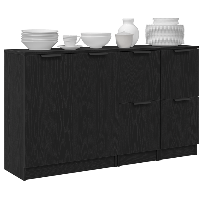 vidaXL - Dressoir - 3 - st - Zwart - Eiken - 120 - x - 30 - x - 70 - cm - Bewerkt - hout