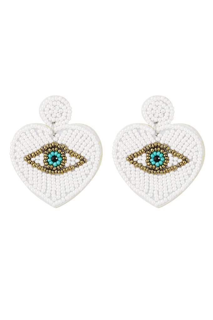 Heart Eye kralen oorbellen - statement oorbellen- kralen - beaded - party - wit