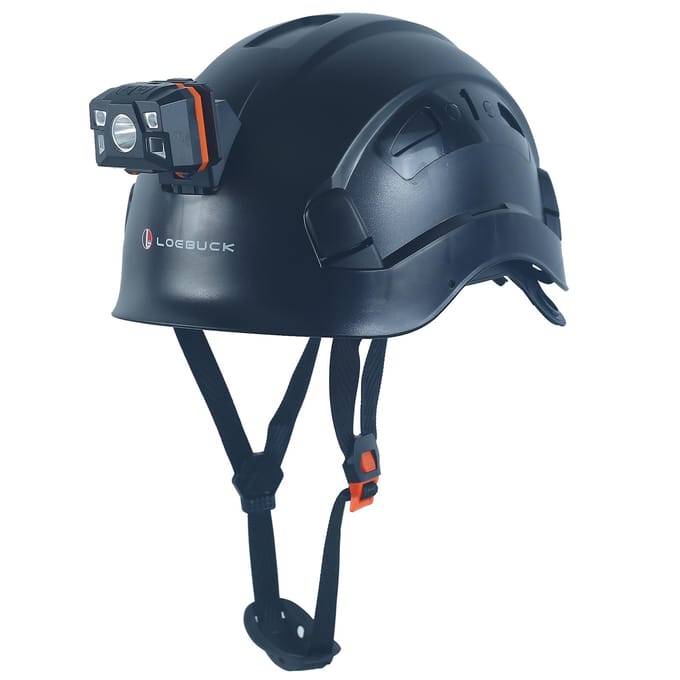 LOEBUCK Veiligheidshelm met Veiligheidsbril & LED Koplamp, Industriële Veiligheidshelm voor Bouwwerkzaamheden 53-64cm black