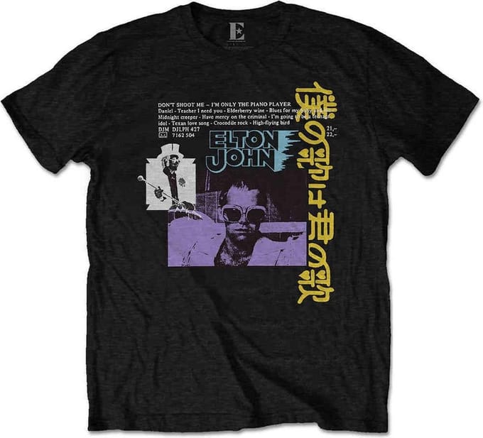 Elton John Heren Tshirt -S- Japanese Single Zwart