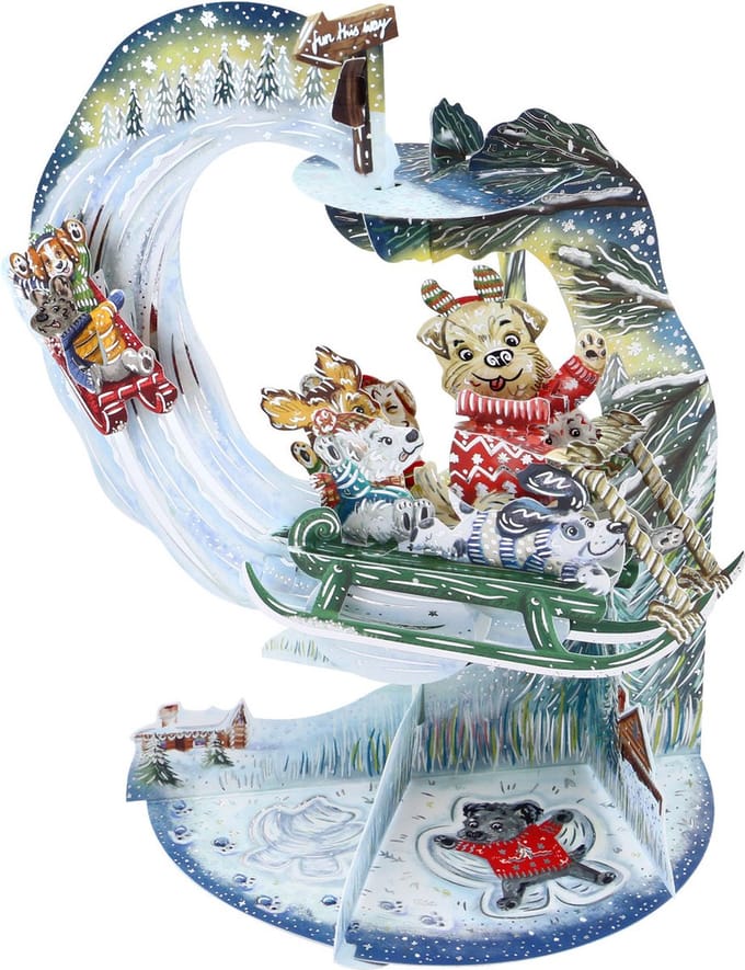 Pendulum Card (kerstkaart) met envelop - Sledging Puppies