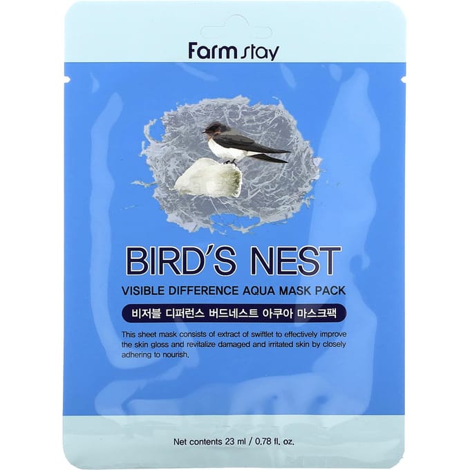 Farmstay, Visible Difference Aqua Beauty Mask Pack, Bird's Nest, 1 Sheet, 23ml (0.78oz) blue
