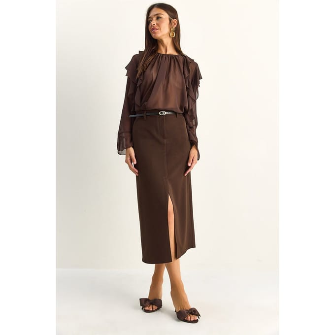 Hoog-waisted Midi Pencilrok met Split
