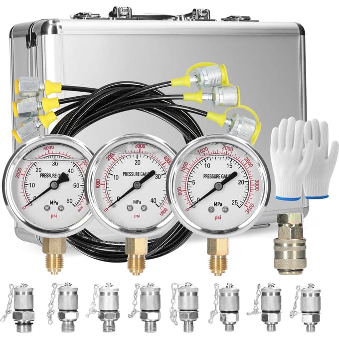 Hydraulische manometerset Graafmachine Hydraulisch drukmeetapparaat met 9 koppelingen 3 zilver