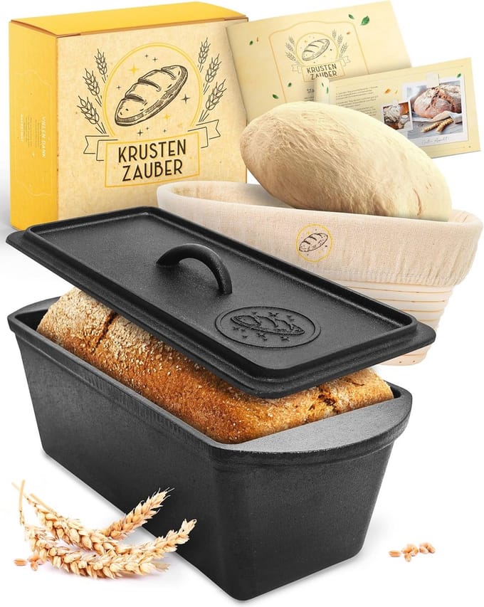 Gietijzeren Broodbakvorm met Deksel - 28 cm, Inclusief Fermentatiemand