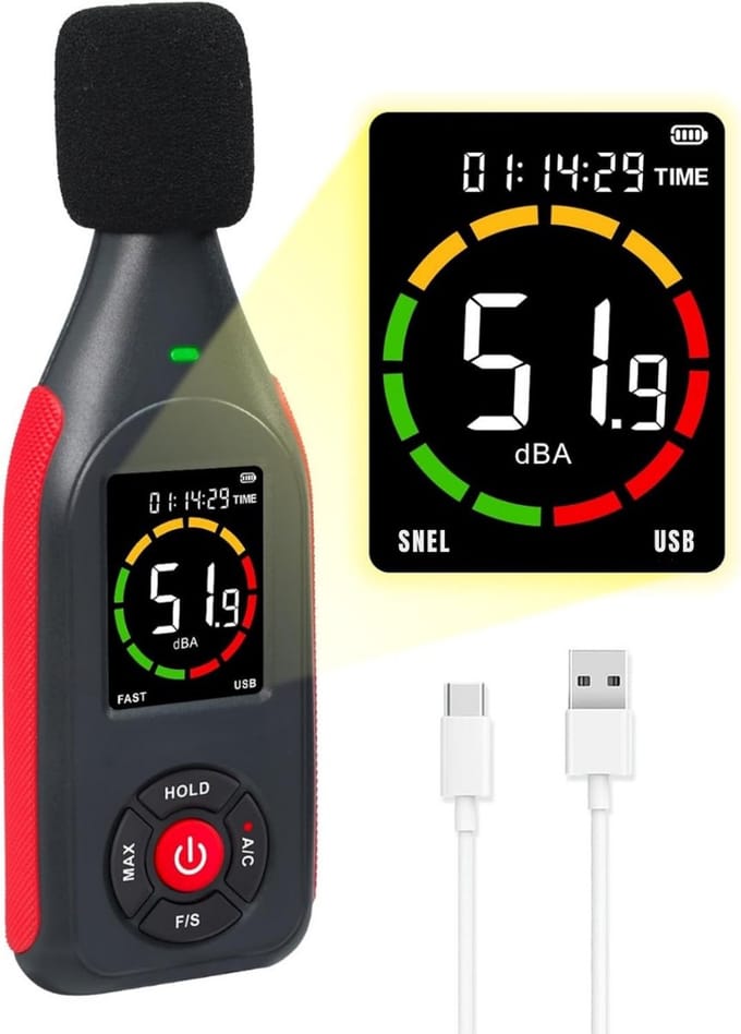 SCH® Decibelmeter - Zwart/Rood - ‎16cm x 6cm x 4cm