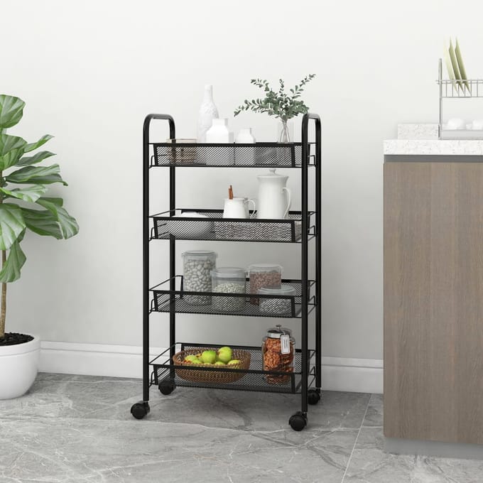 vidaXL - Keukentrolley - 4-laags - 46x26x85 - cm - ijzer - zwart