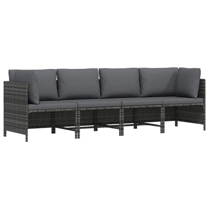 vidaXL - Tuinbank - 4-zits - met - kussens - poly - rattan - grijs