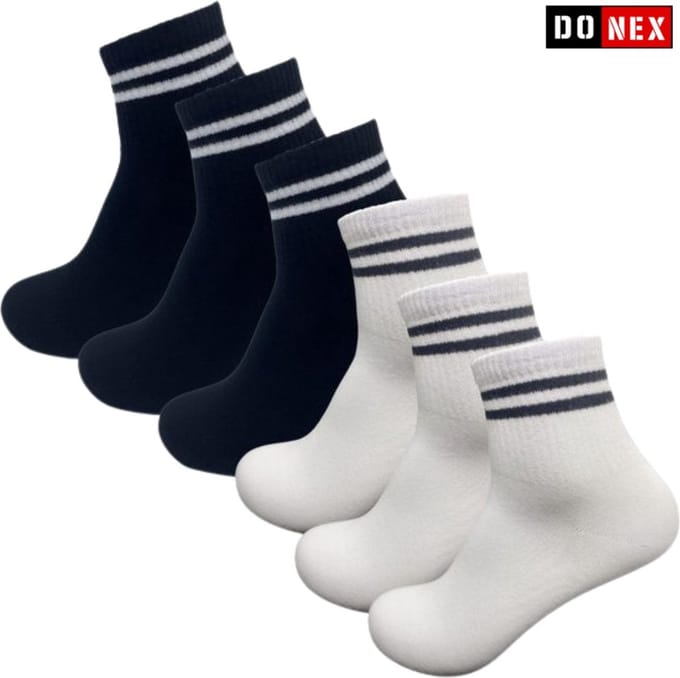 DONEX® Quarter Sneakersokken - 6 paar - Mix Zwat & Wit Gestreept- Maat 39-42