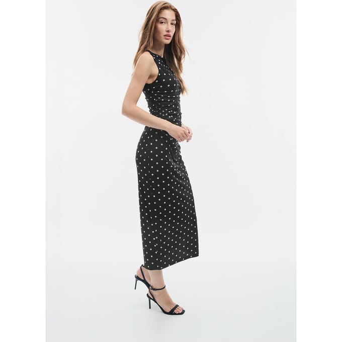 Stradivarius Midi-jurk met stippenprint  Zwart XL