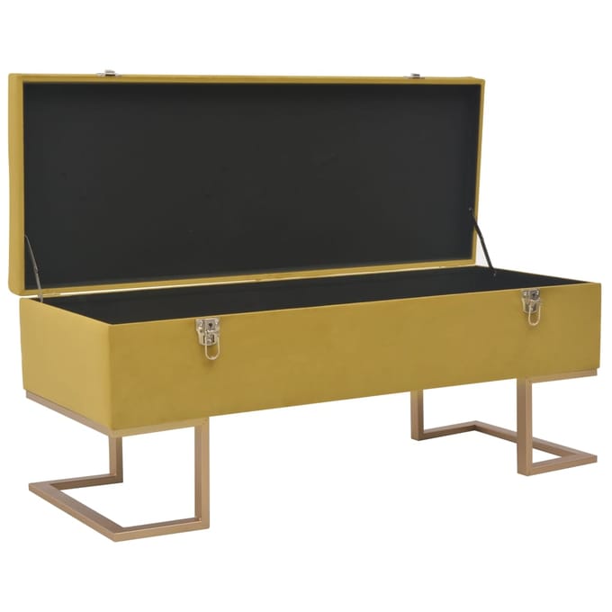 vidaXL - Bankje - met - opbergvak - 105 - cm - fluweel - mosterdkleurig