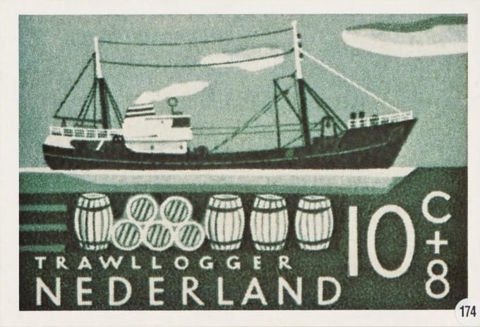 Briefkaart met afbeelding Treiler postzegel