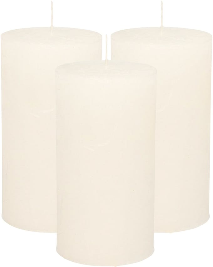 Atmosphera Stompkaars/cilinderkaars - 3x - wit - 7 x 13 cm - rustiek model
