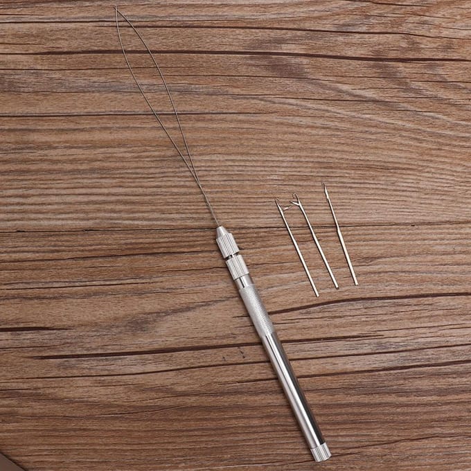 Aluminium Handvat Trekhaak Naald Micro Kralen Looper Inrijger voor Haarextensions brown