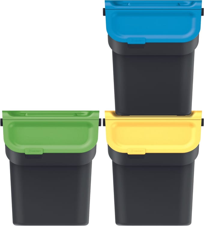 Prosperplast Keden - prullenbakken set van 3x20l - Kaddi Q - Zwart