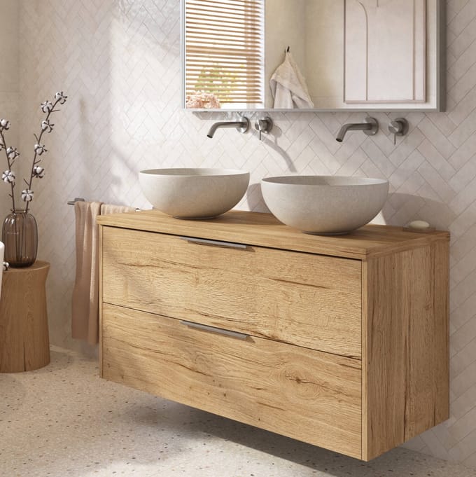 Saqu Lima badmeubel incl. afdekblad 120x51x62cm eiken marcato – rvs greep