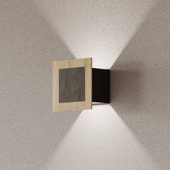 Elobra LED wandlamp Chile S, eiken/graniet, hoogte 15 cm, dimbaar