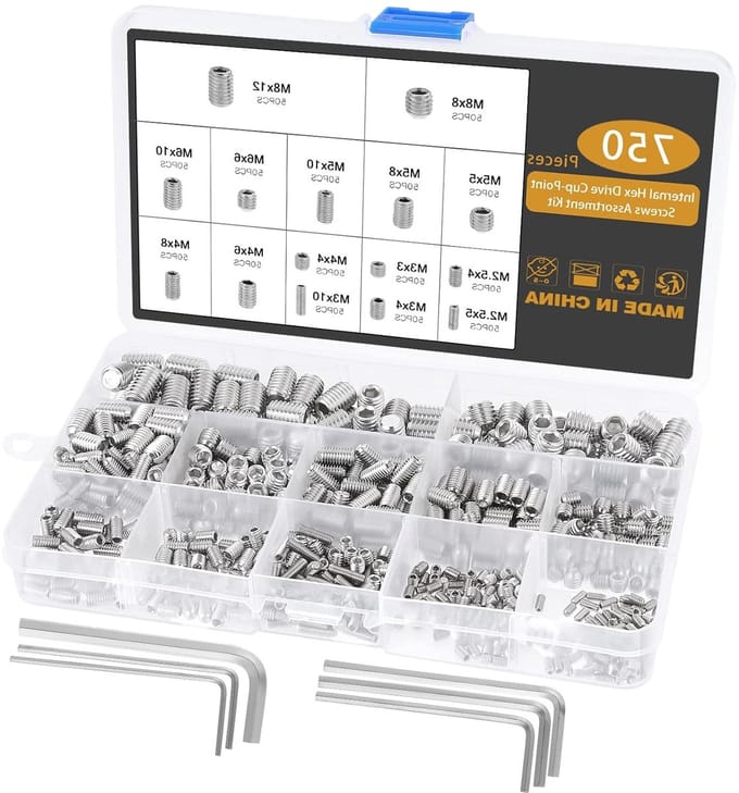750 Stuks Verstelbare Schroeven Set, M2.5 M3 M4 M5 M6 M8 RVS Wormschroeven en Inbussleutel Assortiment