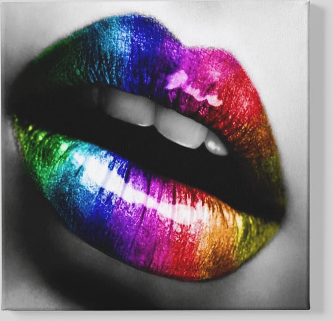 Canvas Schilderij - Lippen - Kleurrijk - Vrouwelijk - 60x60x2 cm
