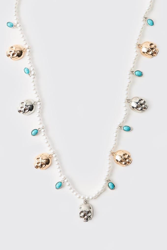 Edelsteen en Schedel Nepparelen Ketting | Pearl