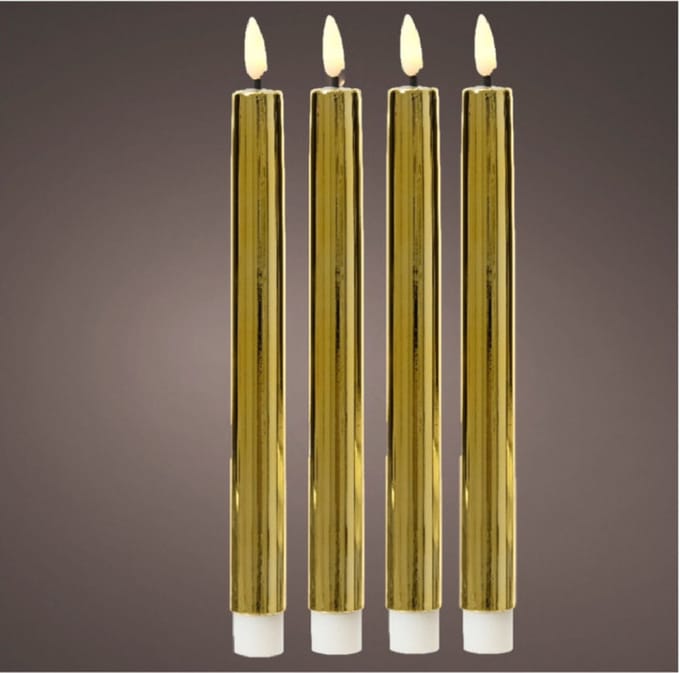 Lumineo Led dinerkaarsen - 4x st - goud - 24,5 cm - warm wit