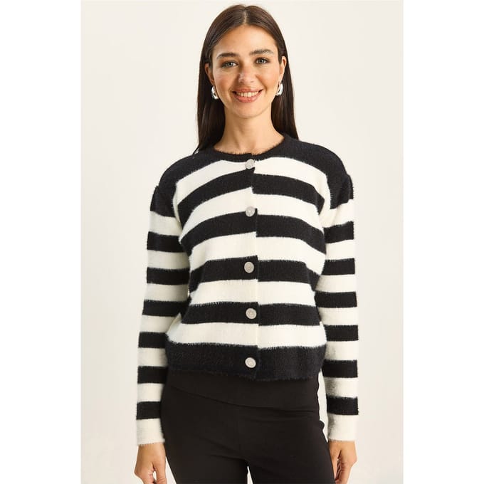 Geknoopte Gestreepte Gebreide Cardigan