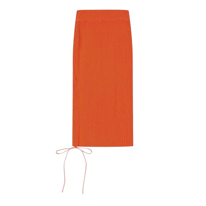 Off White Gebreide, aan de zijkant te strikken, slanke midi-rok voor dames (Koraalrood)