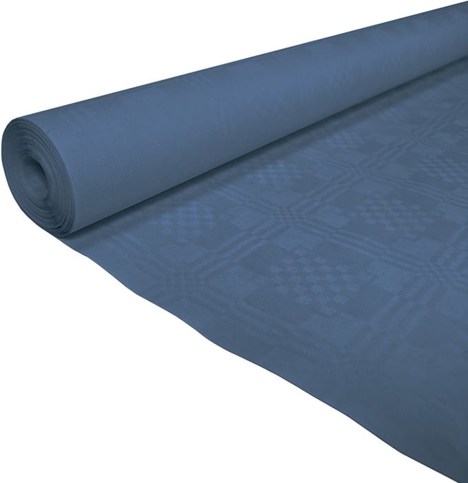 25 meter papieren damast tafelkleed donker blauw.