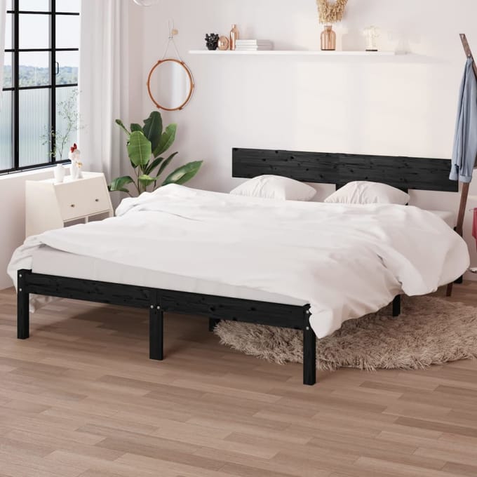 vidaXL - Bedframe - massief - hout - zwart - 120x190 - cm