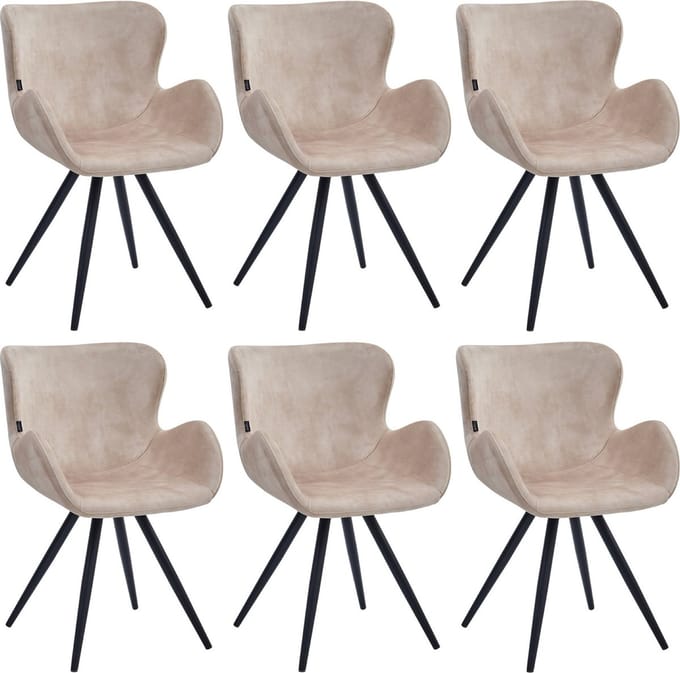 Colenis® - Anabella Eetkamerstoel - Set Van 6 - Beige - Adoré Velvet - Industrieel - Met armleuning