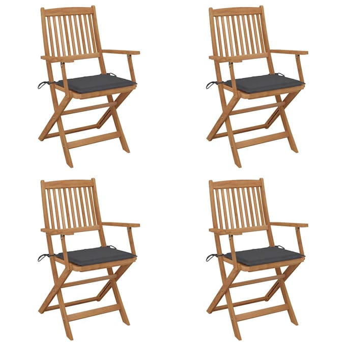 vidaXL - Set - van - 4 - klapstoelen - met - kussens, - gemaakt - van - massief - acaciahout.