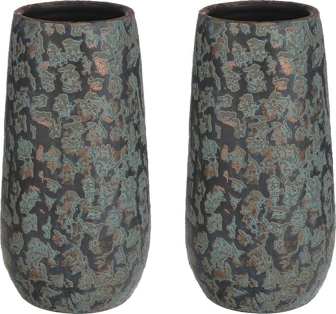 Mica Decorations Bloemenvaas Clemente - 2x - 35 x 17 cm - groen/koper - keramiek - vaas