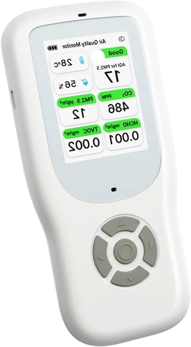 Luchtkwaliteitsmonitor Binnen - CO2 Meter - Lucht Kwaliteit Meten - 9-in-1 Sensor - 28 x 14 x 7 cm - Wit