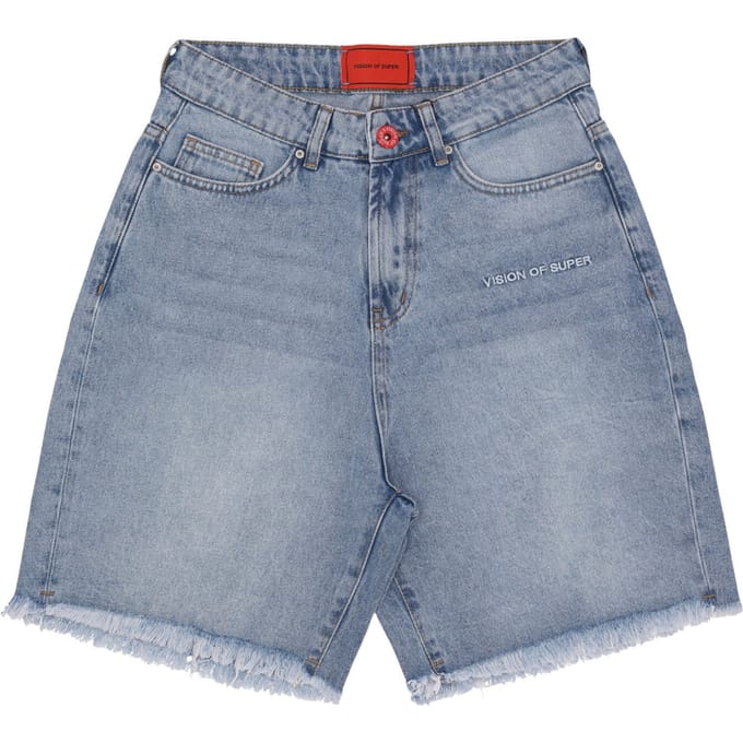 Jeans Corto Man geborduurd White Logo Shorts Blue Denim