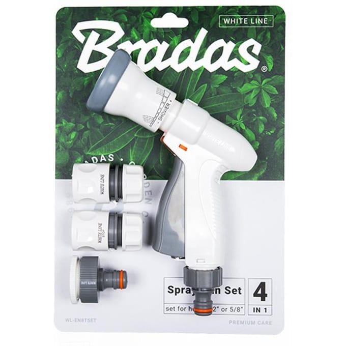Bradas WHITE LINE Spuitpistool Set – 4 Sproeipatronen – Verwijderbare Kop – Inclusief 13 mm (1/2") Koppelingen