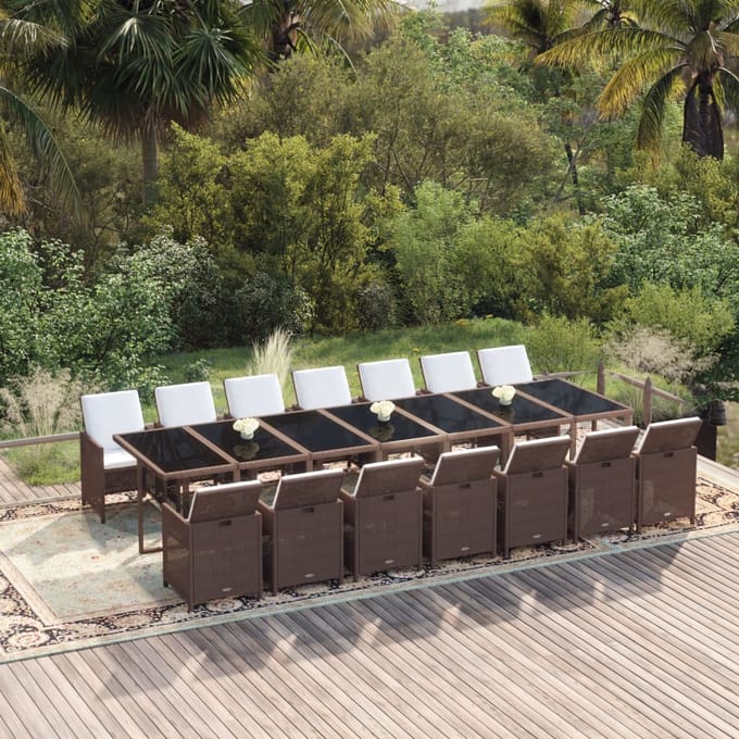 vidaXL - 15-delige - Tuinset - met - kussens - poly - rattan - bruin