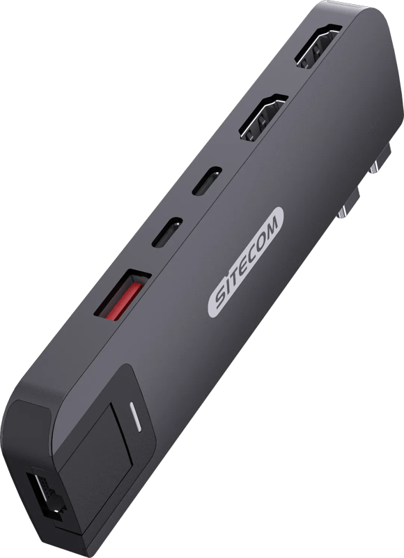 Sitecom - Multiport hub - 6 in 2 - Macbook - (Space) Black - Macbook Pro - 100W - 10 Gbps - 4K 60Hz