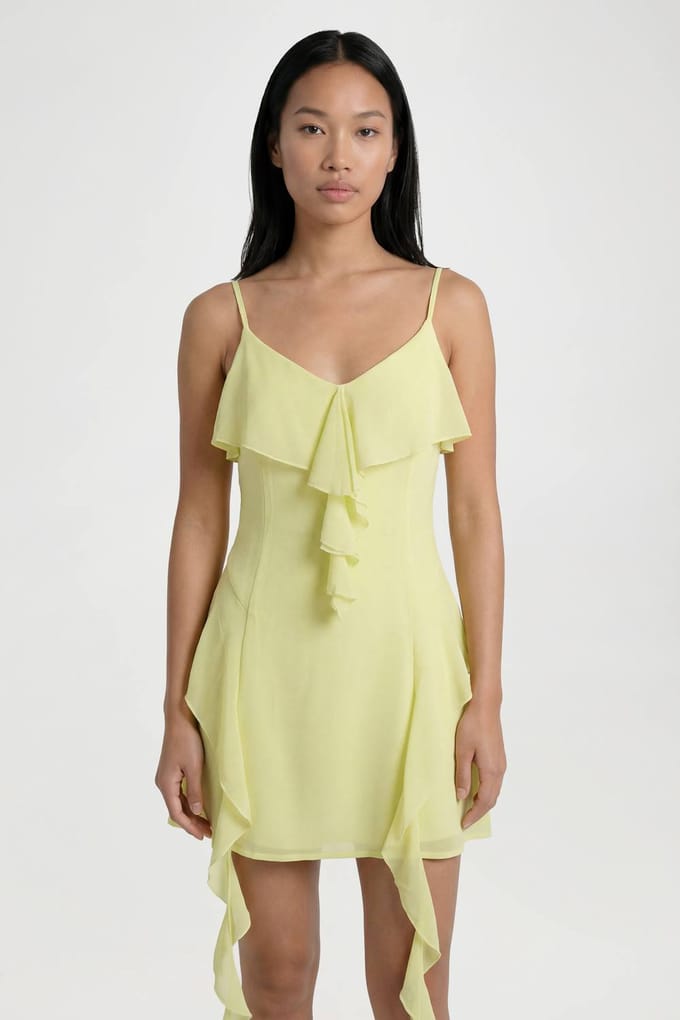 boohoo Dames Ruches Chiffon Mini Jurk | Citroen | Maat: 36