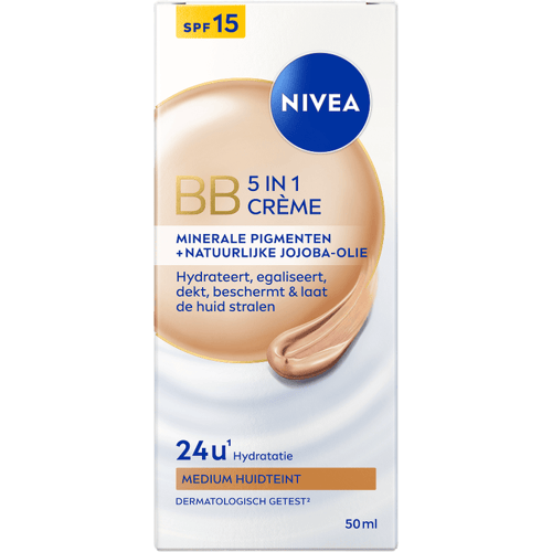 NIVEA Essentials 5-in-1 BB-crème medium - SPF 15 - BB-crème - met jojobaolie - getinte dagcrème - hydrateert en camoufleert - 50 ml