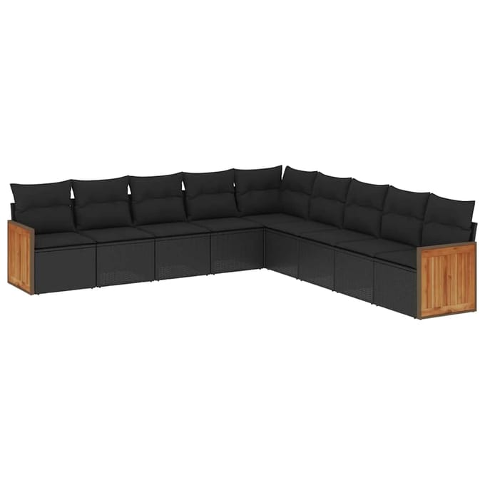 vidaXL - 9-delige - Loungeset - met - kussens - poly - rattan - zwart