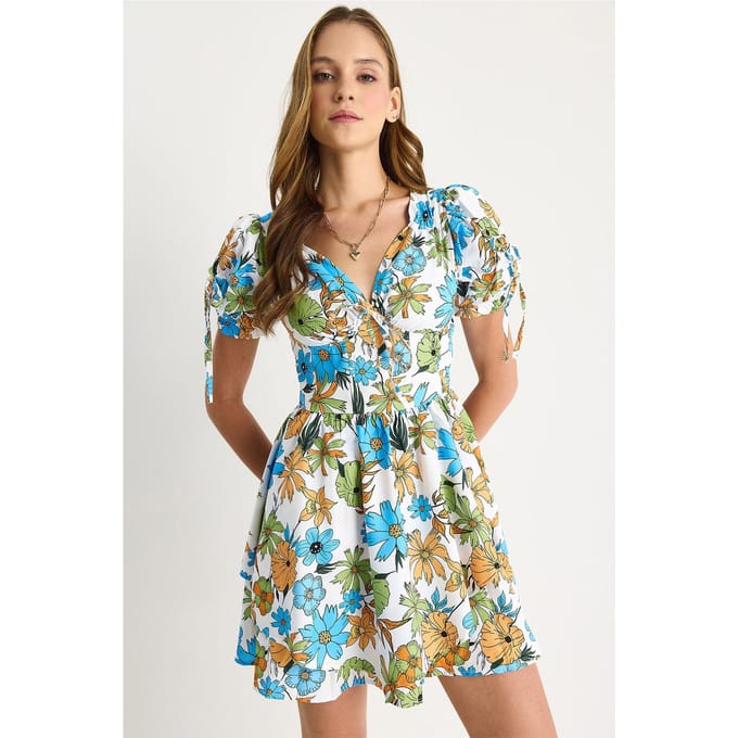 Geprinte V-hals Cut Out Midi Jurk
