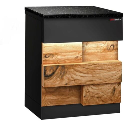 GGM Gastro Kassentisch TORONTO - 600mm - Holzfront - schwarze Granit-Arbeitsplatte Zwart / Bruin