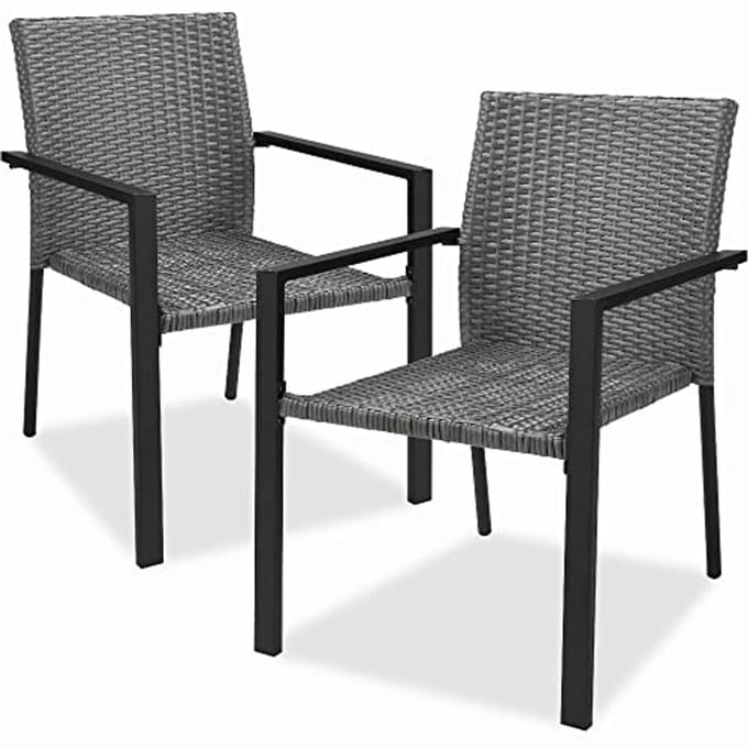 Set van 2 stapelbare rieten eetkamerstoelen voor buiten - Grijs