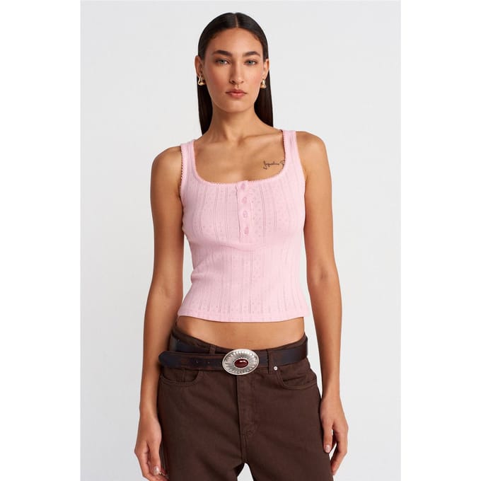 Slim Fit Geribbelde Katoenen Blouse met Vierkante Hals
