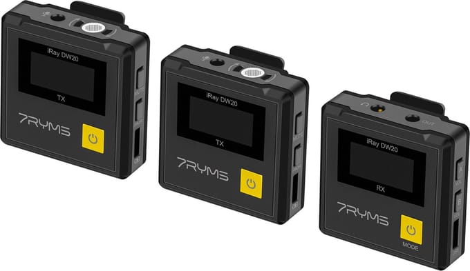 7RYMS iRay DW20(A) Draadloze microfoon-set met 2 zenders - Geschikt voor o.a. smartphone / tablet / camera / PC - Dasspeld microfoon - Plug&Play - Zwart/Geel