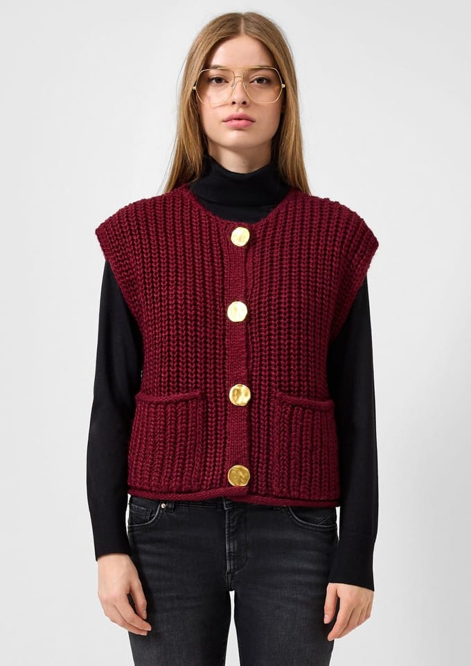Korte gebreide cardigan met knopen voor vrouwen QS