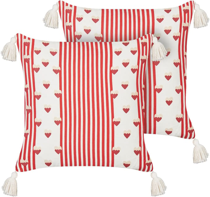 BANKSIA - Sierkussen set van 2 - Wit/Rood - 45 x 45 cm - Katoen