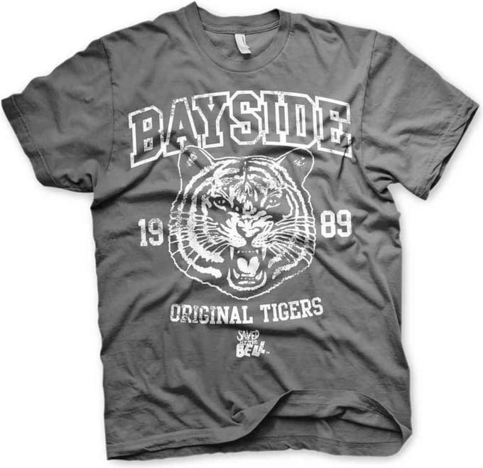 Saved By The Bell Heren Tshirt -S- Bayside 1989 Original Tigers Grijs